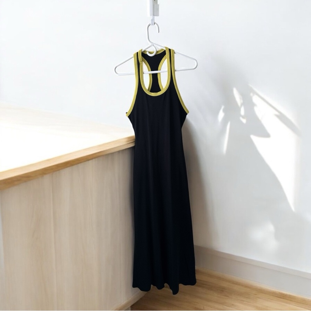 Black Maxi Dress with Yellow Trim